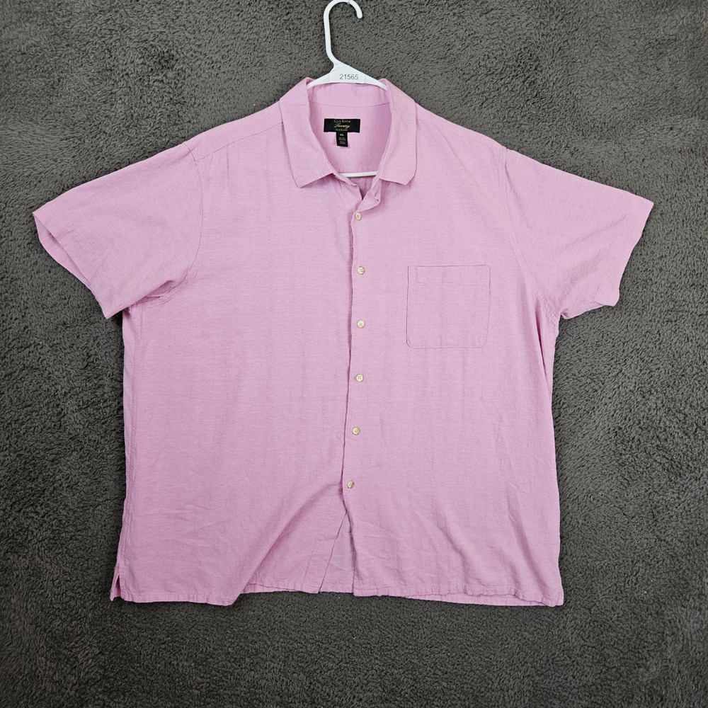 Club Room Luxury Pink Silk Blend Short Sleeve Button Shirt XXL 100132090